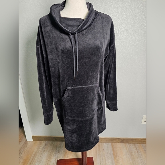 Tahari Cozy Black Velour Longline Long Hoodie Sleepwear Small - Picture 6 of 13